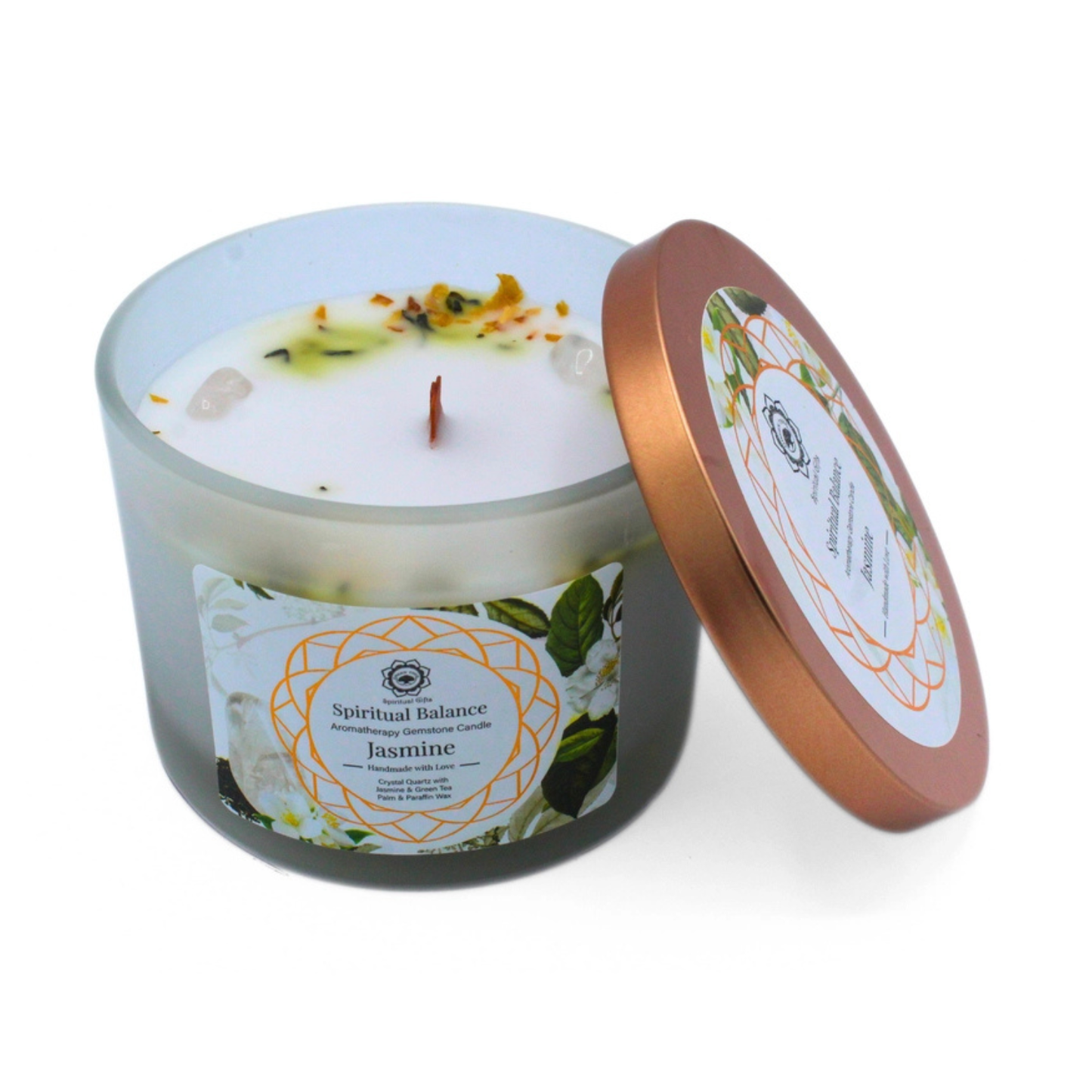 Bougie parfumée Green Tree - Équilibre spirituel au jasmin, Cristal de Roche