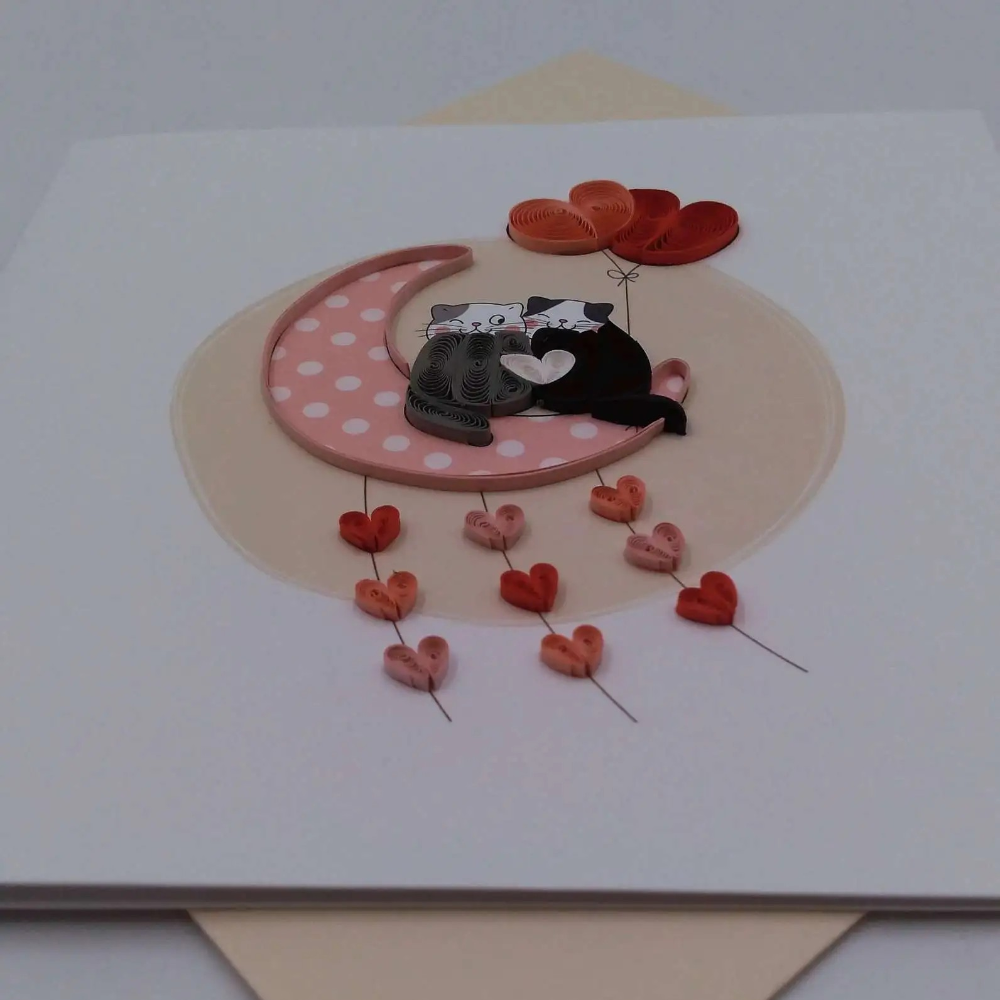 Carte, Les Petits Pétales "N°26C Chats amoureux sur Lune