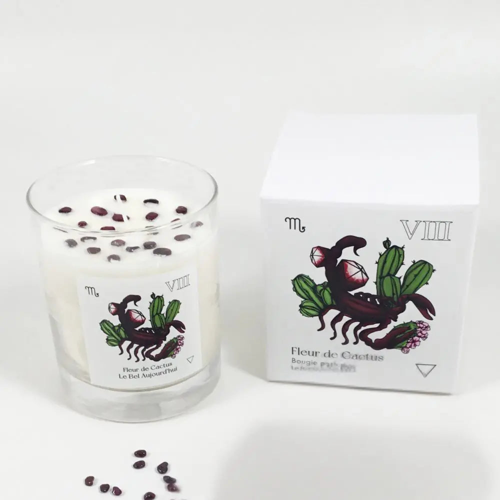 Scorpion, Bougie et Pierres Grenat, Fleur de Cactus