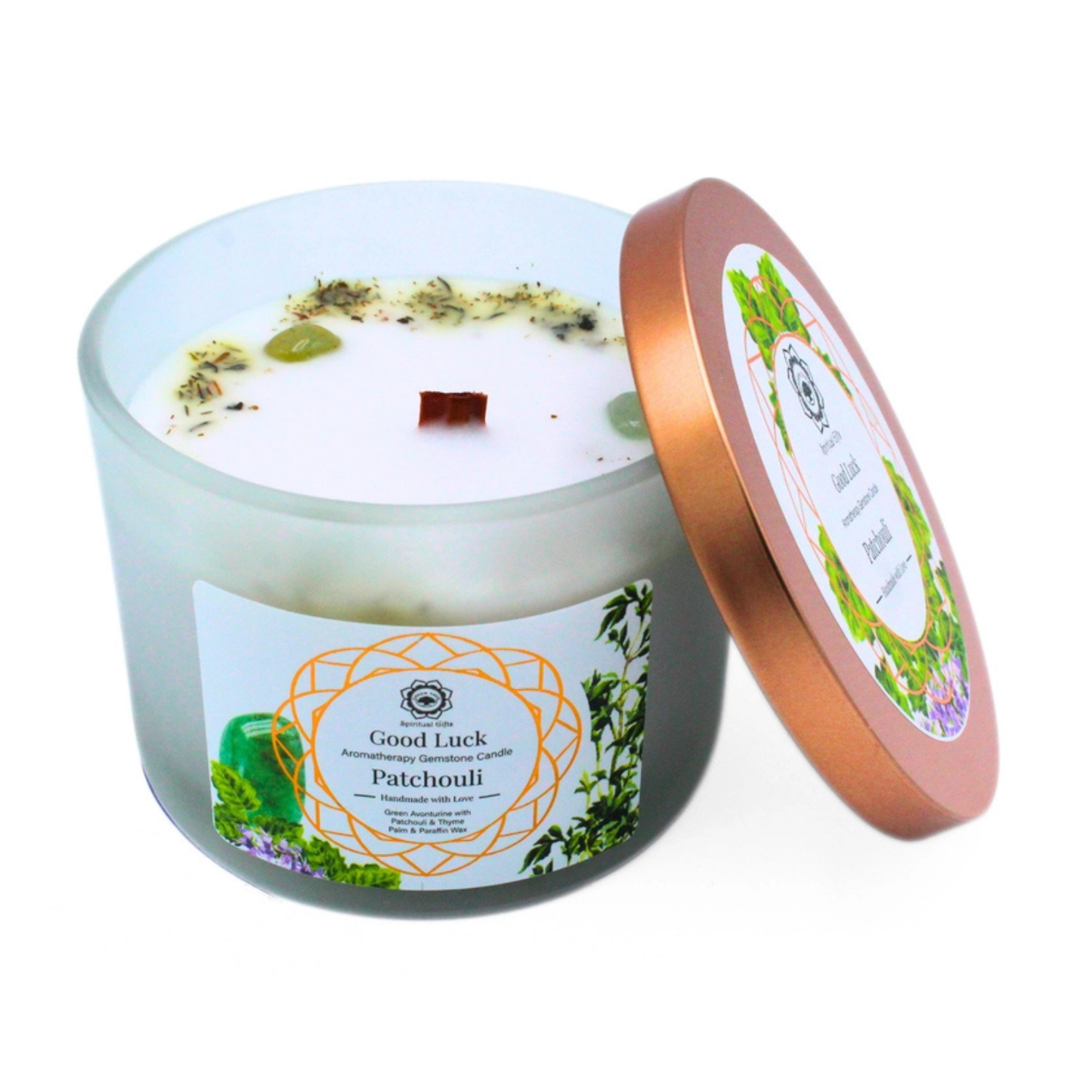 Bougie parfumée Green Tree - Bonne chance au patchouli, Aventurine