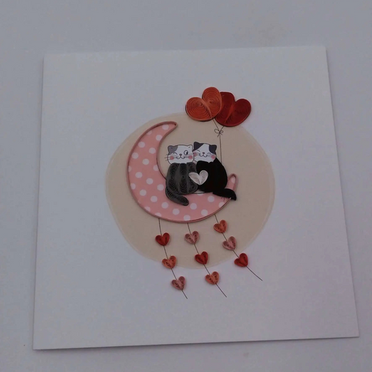 Carte, Les Petits Pétales "N°26C Chats amoureux sur Lune