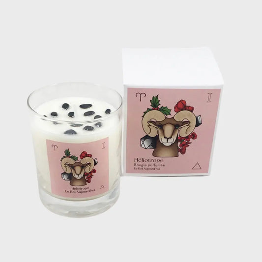 Bélier, Bougie parfumée et Pierres Hématite, Héliotrope