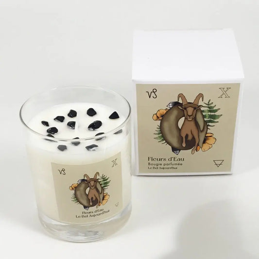 Capricorne, Bougie et Pierres Onyx, Fleurs d'eau