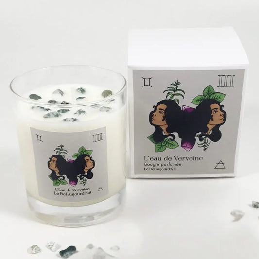 Gémeau,  Bougie et Pierres Agathe Mousse, L'eau de Verveine