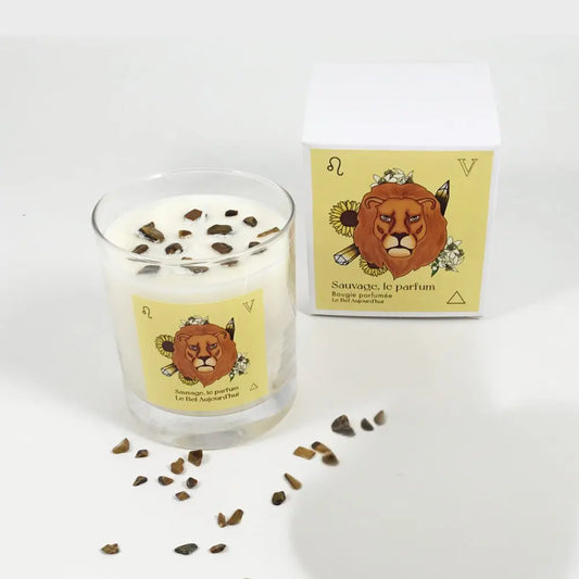 Lion – Bougie et Pierres Oeil de Tigre, Sauvage, le Parfum