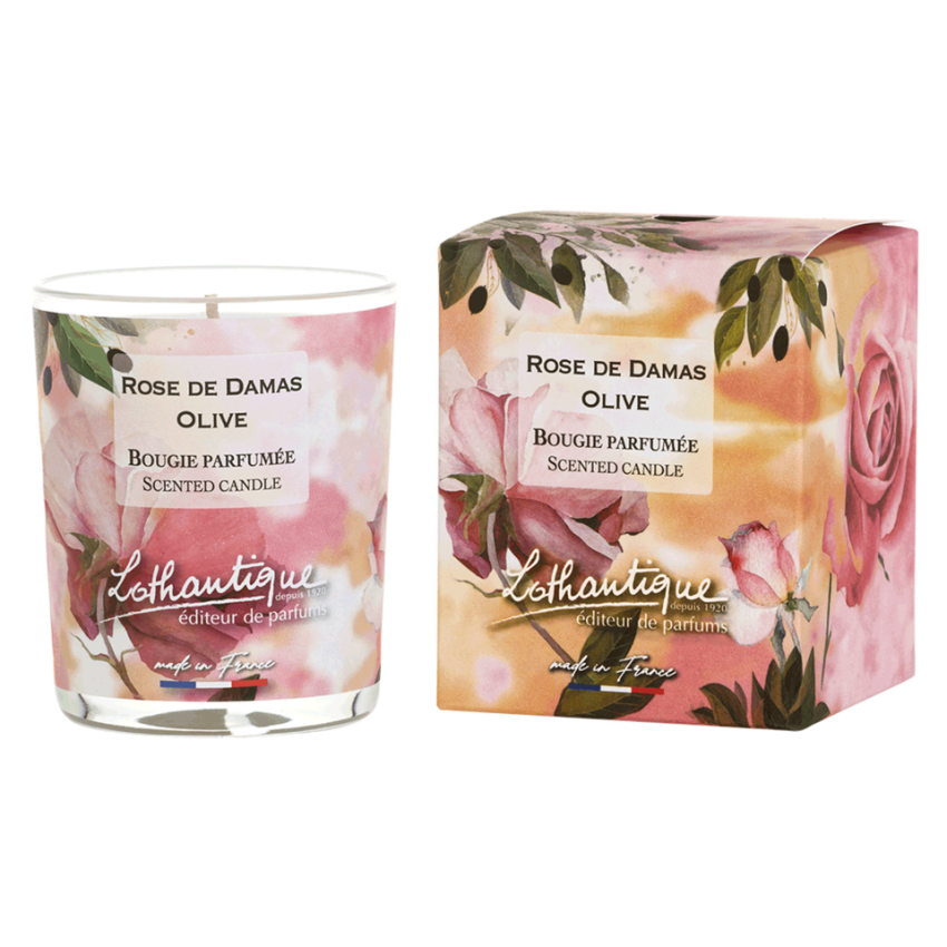 Bougie ROSE DE DAMAS OLIVE, Jardin d'aquarelles, Lothantique.