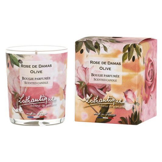 Bougie ROSE DE DAMAS OLIVE, Jardin d'aquarelles, Lothantique.