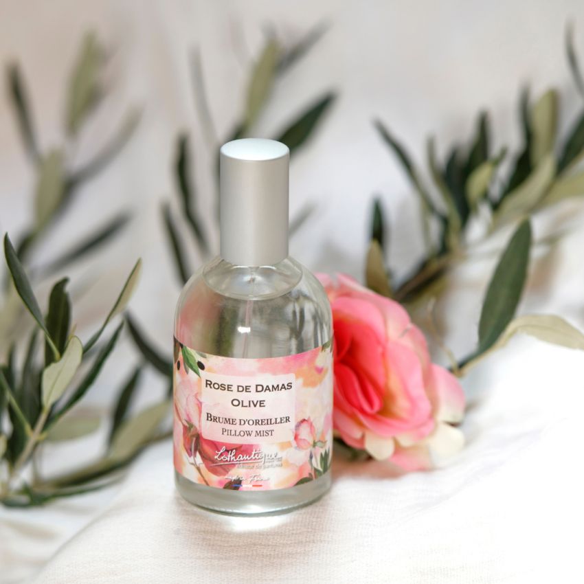 Brume d'oreiller ROSE DE DAMAS OLIVE, Jardin d'aquarelles, Lothantique.