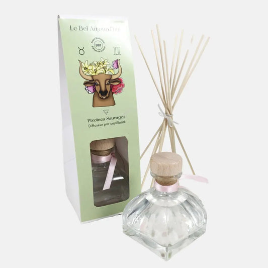 Taureau, Diffuseur 100 ml et Pierres Quartz Rose, Pivoines Sauvages