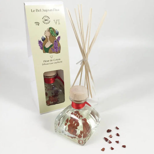 Vierge, Diffuseur 100 ml et Pierres Jaspe Rouge, Fleur de Coton